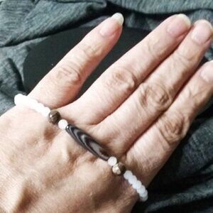 Dainty Slim-Line Bracelet for 7-7.5" Wrist | Brown Banded Agate + Ceramic Beads